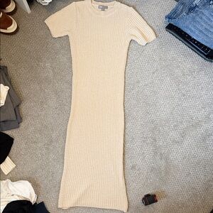 ASOS Cream Ribbed Midi Dress